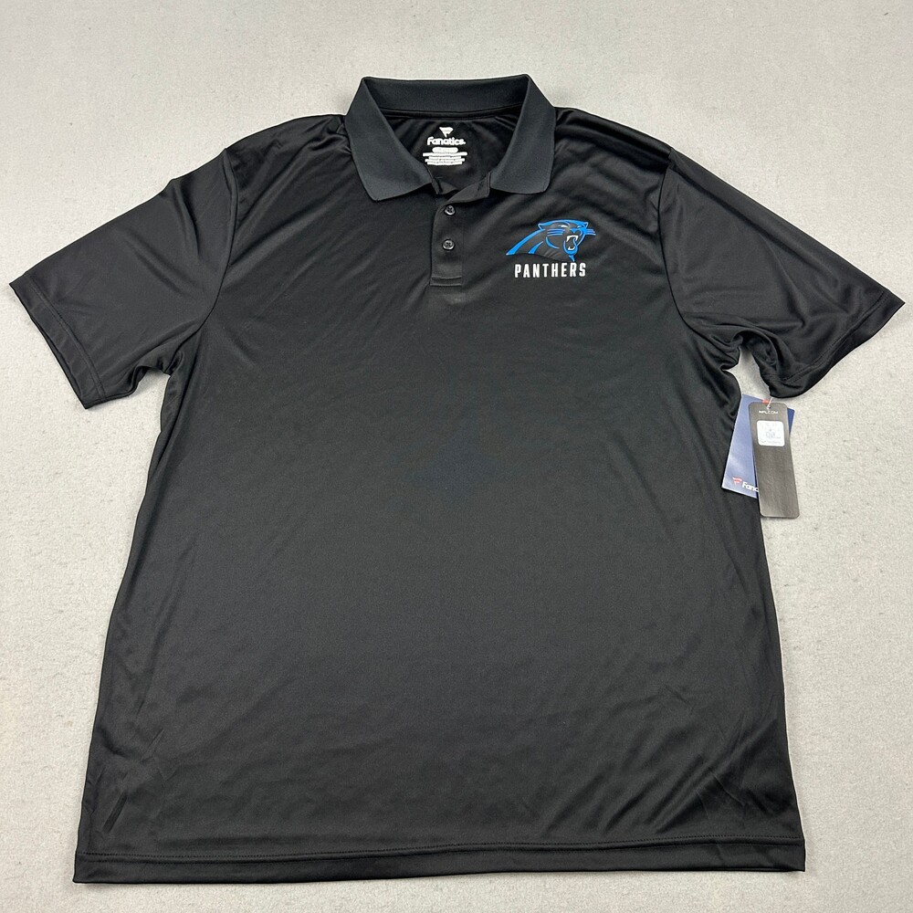 Carolina Panthers Polo Shirt Men 2XL Black Solid Fanatics Short Sleeve NFL XXL *